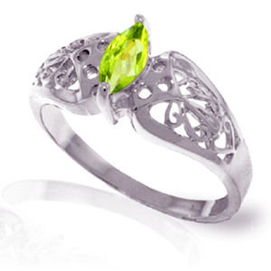 14K. SOLID GOLD FILIGREE RING WITH NATURAL PERIDOT (White Gold)